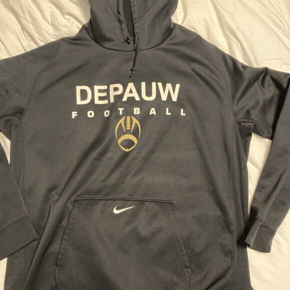 Depauw Football Hoodie Men 2XL Black Nike Sweatshirt Drawstring - Picture 1 of 11